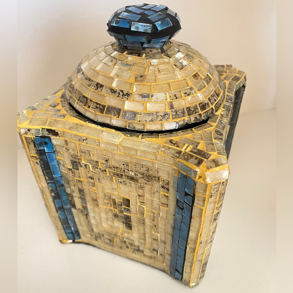 vintage stain glass Encrusted ceramic box handcrafted with lid one of a kind
